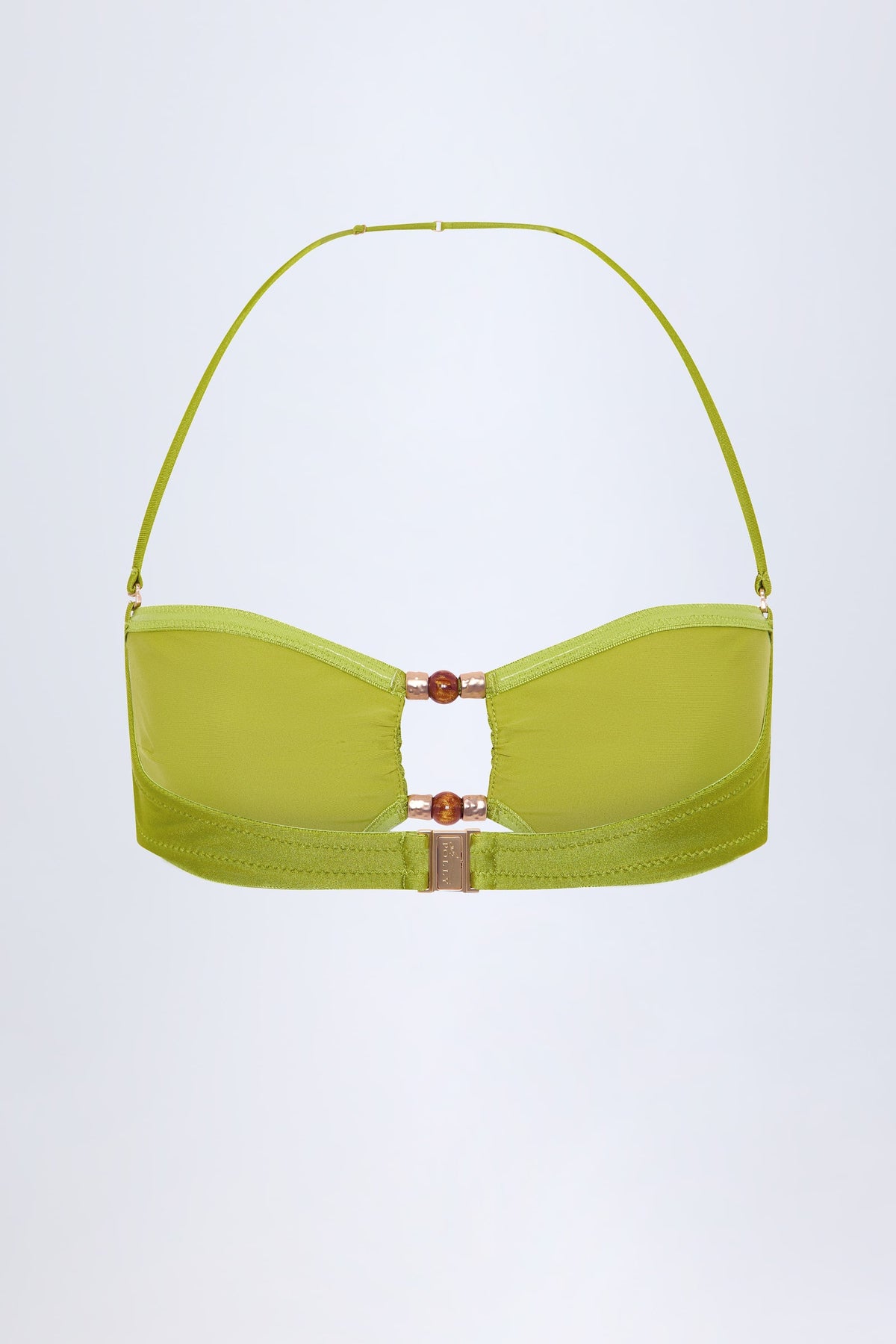 Bead-Embellished Bandeau Bikini Top in Olive Green