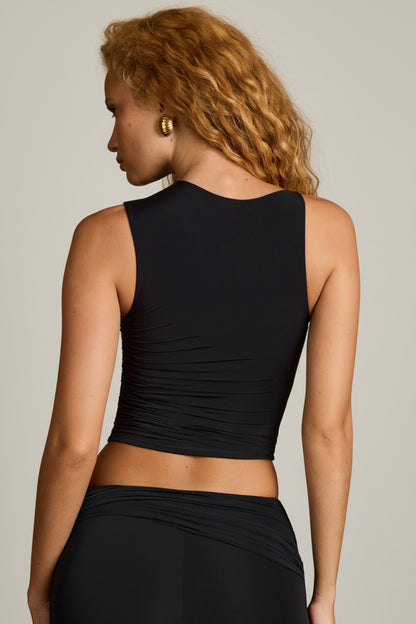Asymmetric Ruched Tank Top in Black