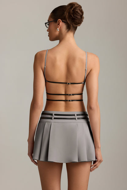 Belted Backless Pleated Mini Dress in Grey