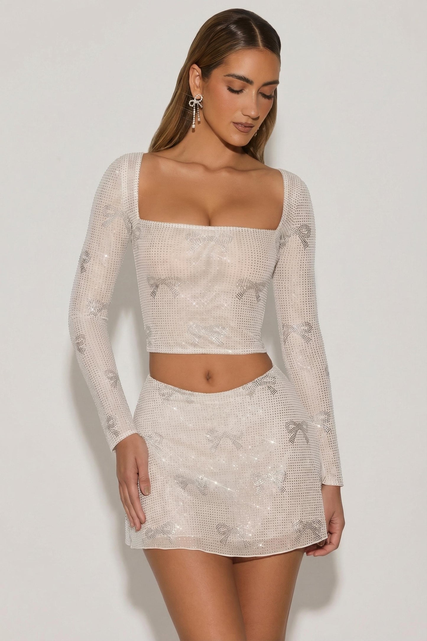Embellished Bow-Detail Top in Ivory