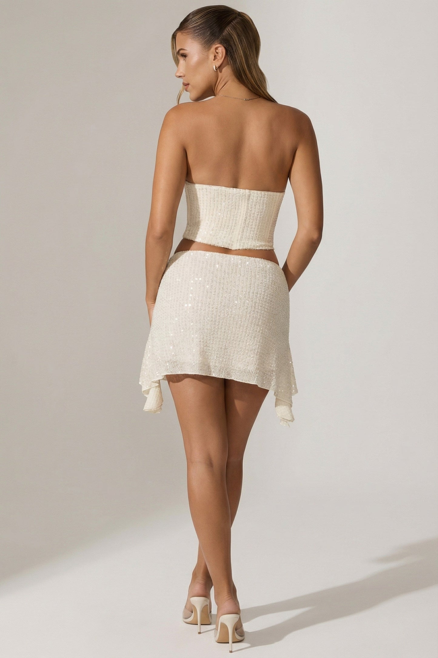 Embellished Draped Corset Top in White