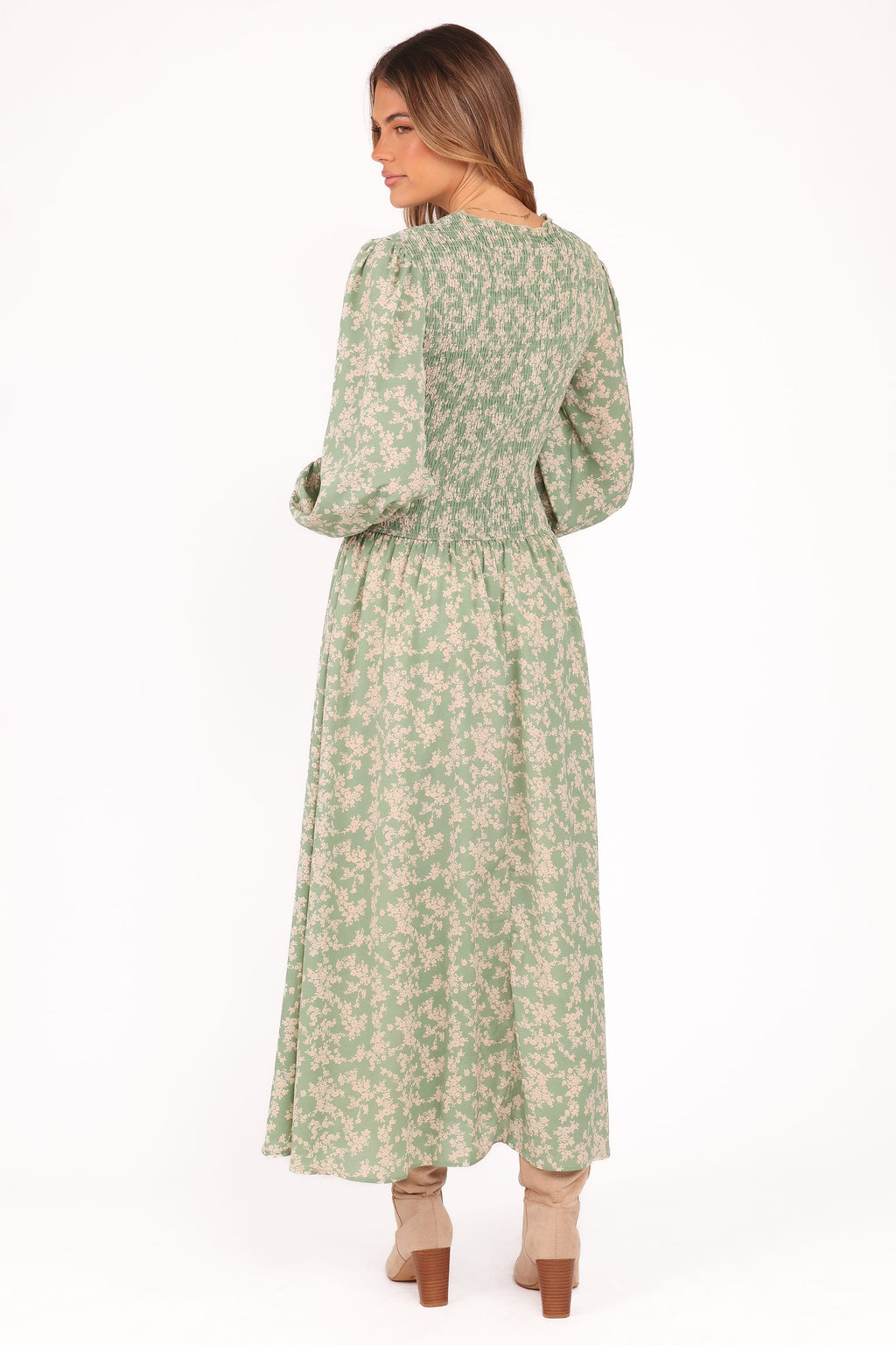 Ashara Long Sleeve Midi Dress - Green Floral