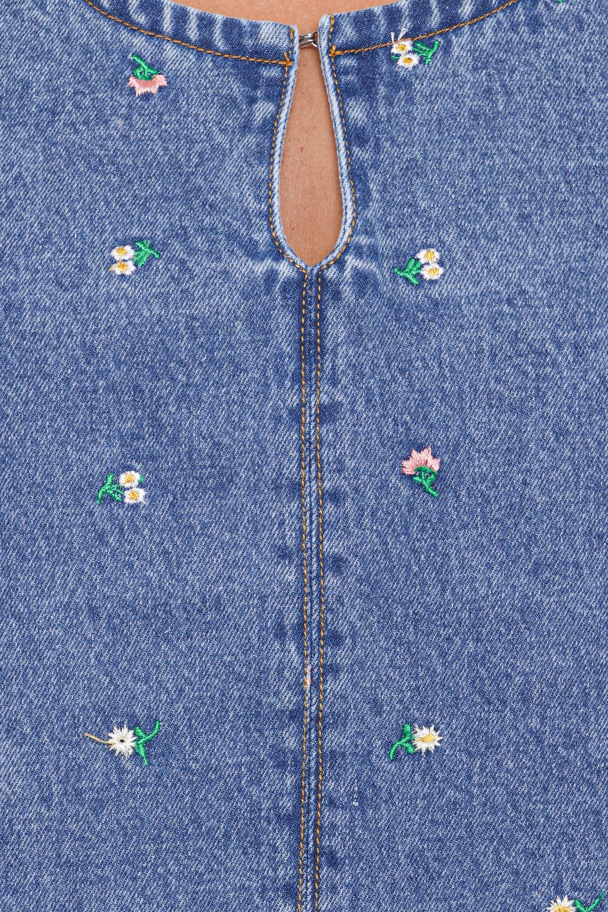 Azen Mini Dress - Embroidered Denim