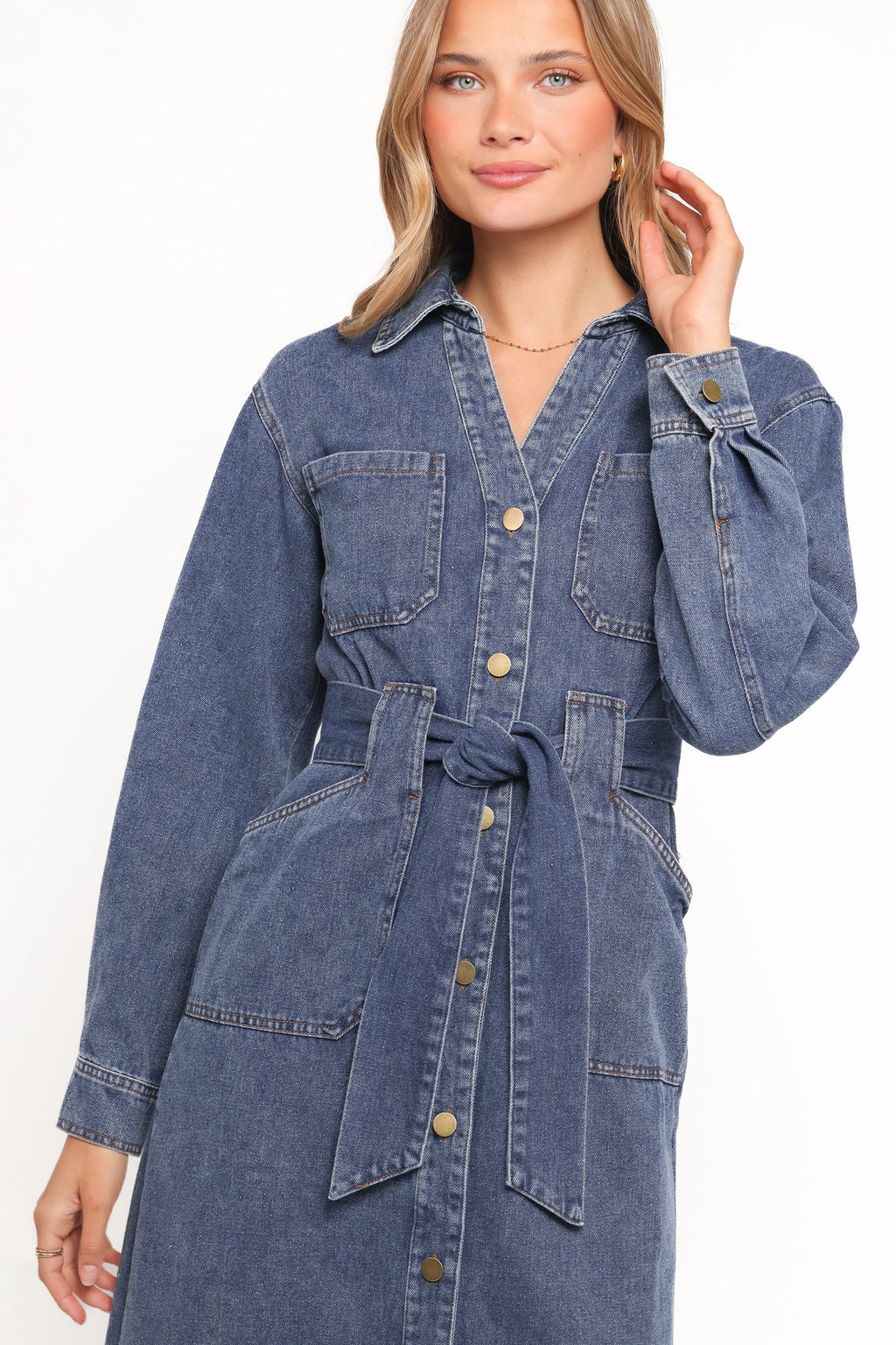 Ballina Long Sleeve Midi Dress - Blue Denim