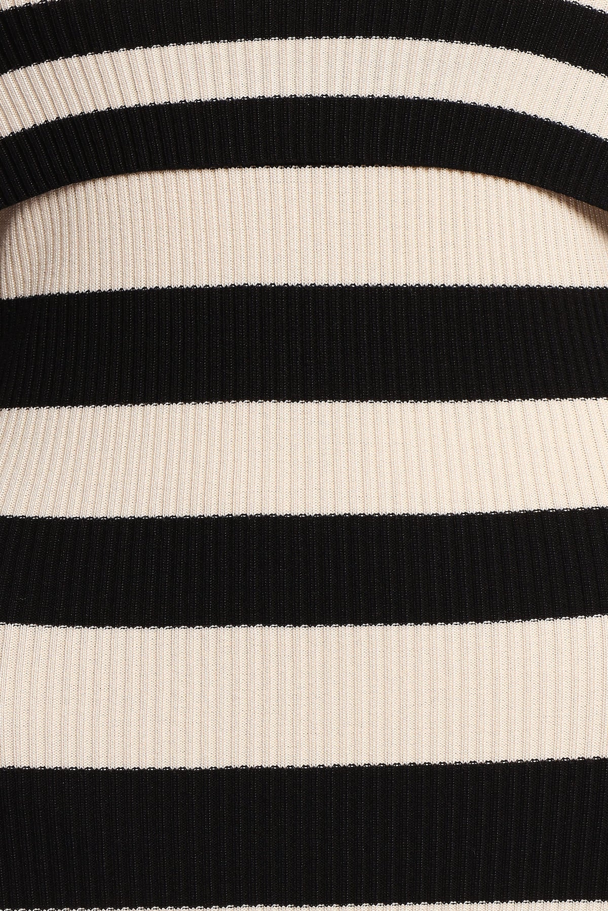 Banks Off Shoulder Knit Dress - Black Cream Stripe