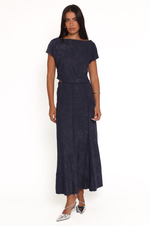 Aria Maxi Skirt Set - Denim Blue