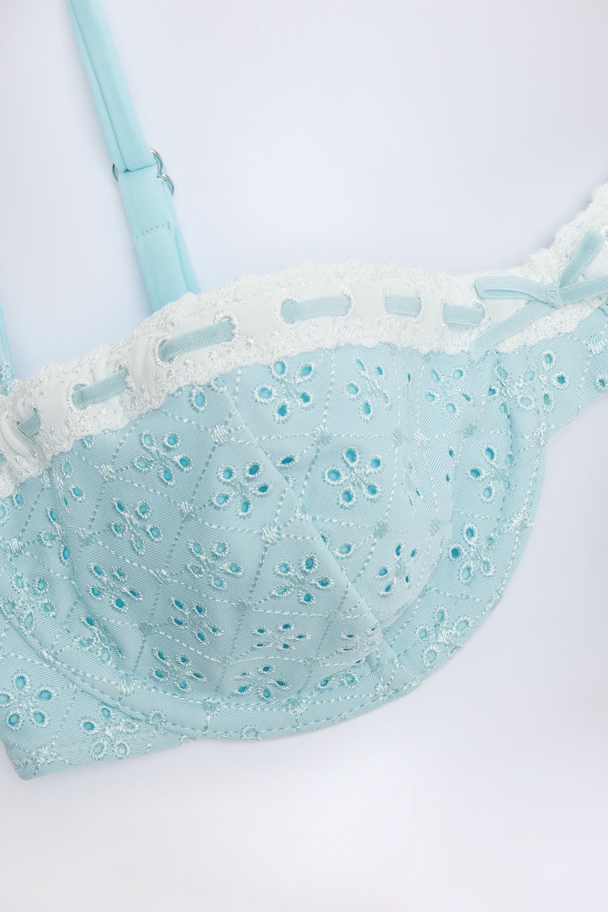Broderie Anglaise Underwired Balconette Bikini Top in Powder Blue