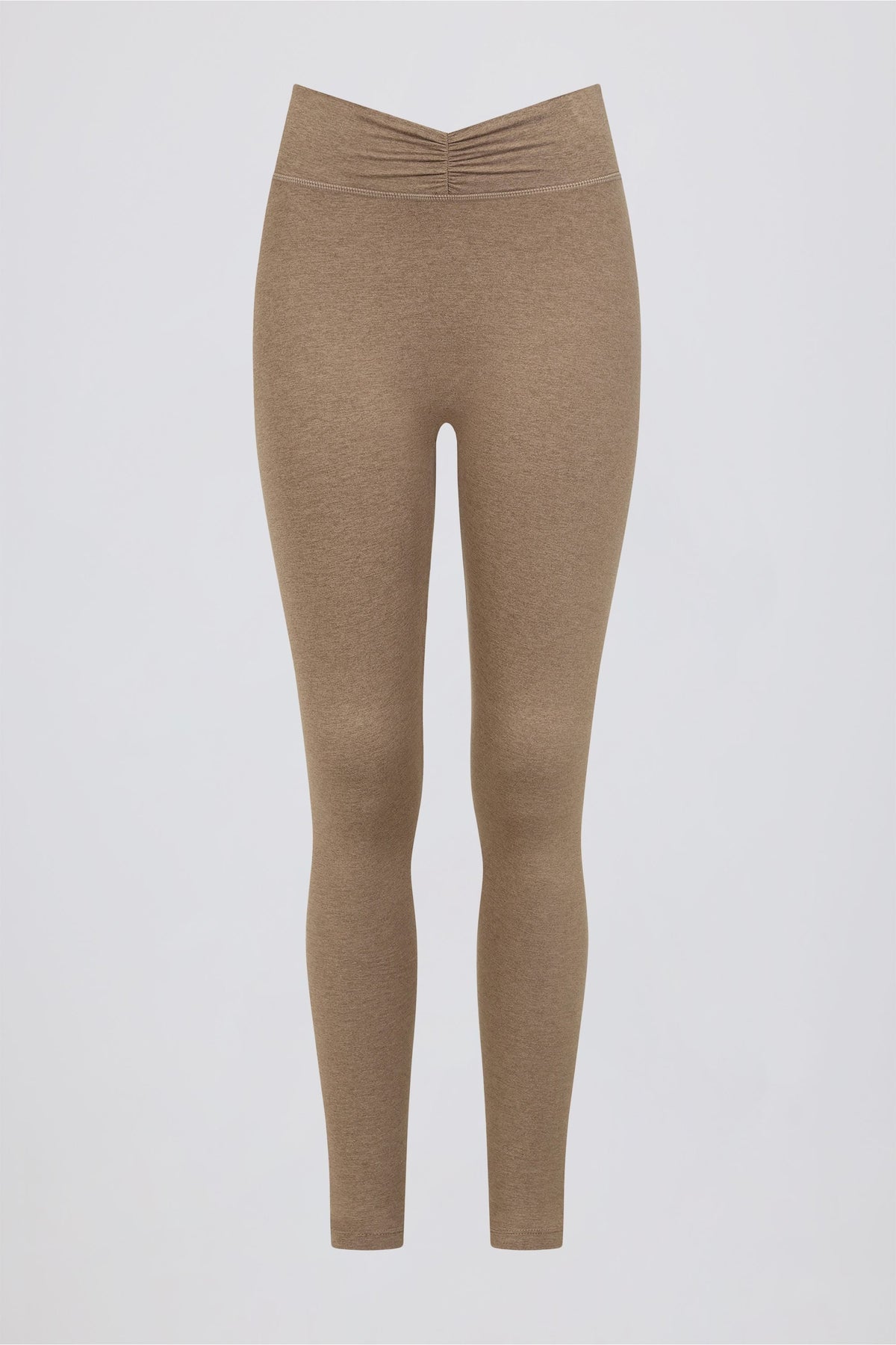 Brushed Jersey Ruched Mid-Rise Leggings in Mocha Marl