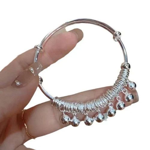 Adjustable Silver Bell Charm Bangle Bracelet