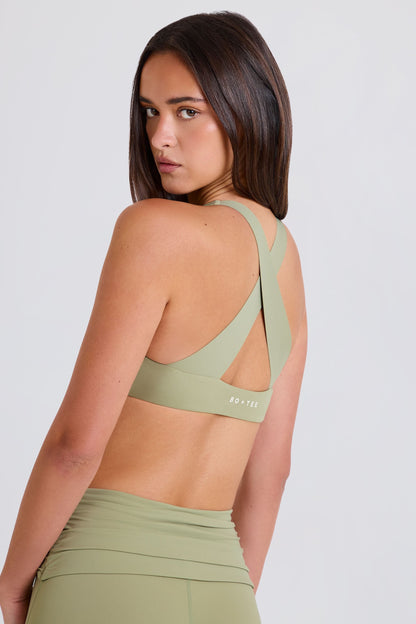 Crossback V-Neck Sports Bra in Matcha