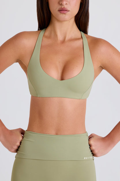 Crossback V-Neck Sports Bra in Matcha